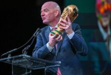 FIFA president Gianni Infantino addressing the media.