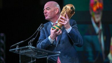 FIFA president Gianni Infantino addressing the media.
