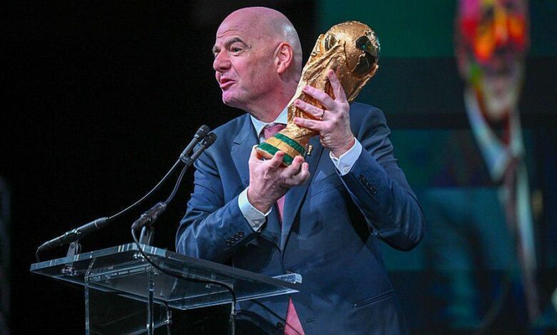 FIFA president Gianni Infantino addressing the media.