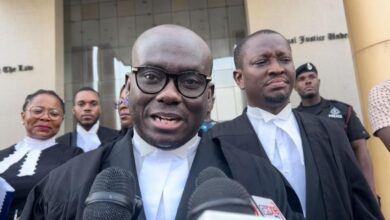 Lawyer Godfred Yeboah Dame, counsel for Abdul-Wahab Aludiba, speaking during a court proceeding in Ghana.”