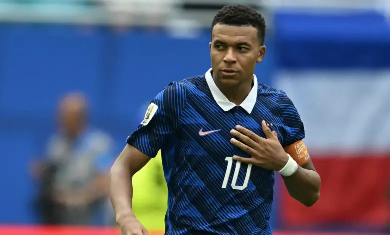 Picture of Kylian Mbappe in the France kit.