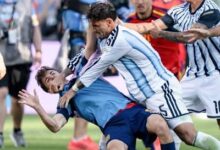 Post-match tension between Argentina and Spain players at the World Cup final.