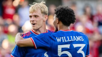 Ethan Williams celebrates after scoring Manchester United's fifth goal