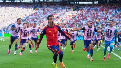 Spain's road to World Cup glory, showing each match from the group stage through the knockout rounds to their 1-0 victory over Argentina in the 2026 FIFA World Cup final.