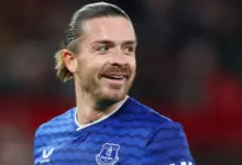 Jack Grealish pictured in an Everton shirt during his loan spell, as the winger looks ahead to the next chapter of his career.