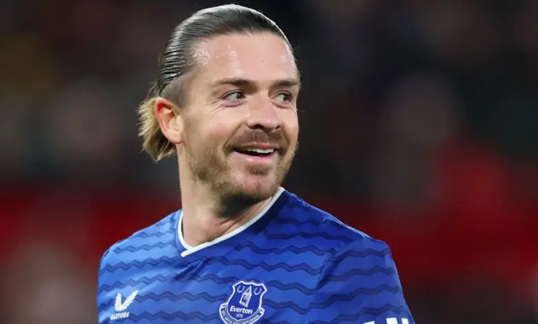 Jack Grealish pictured in an Everton shirt during his loan spell, as the winger looks ahead to the next chapter of his career.