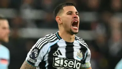 Bruno Guimaraes pictured in action for Newcastle United as speculation grows over his potential transfer to Arsenal.