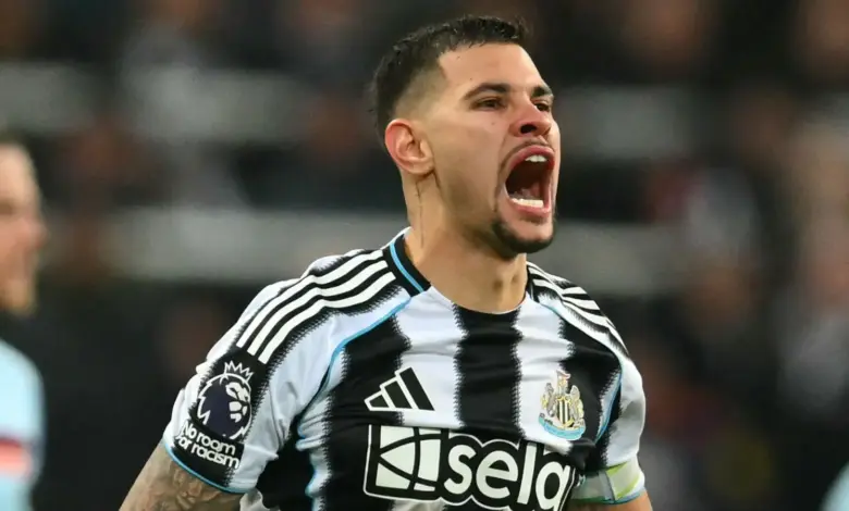 Bruno Guimaraes pictured in action for Newcastle United as speculation grows over his potential transfer to Arsenal.