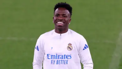 Real Madrid forward Vinicius Jr takes part in the club's pre-season training session.