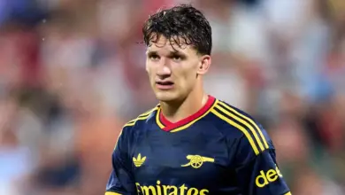 Christos Tzolis pictured during Arsenal’s pre-season match as he begins his journey with the club ahead of the 2026–27 season.